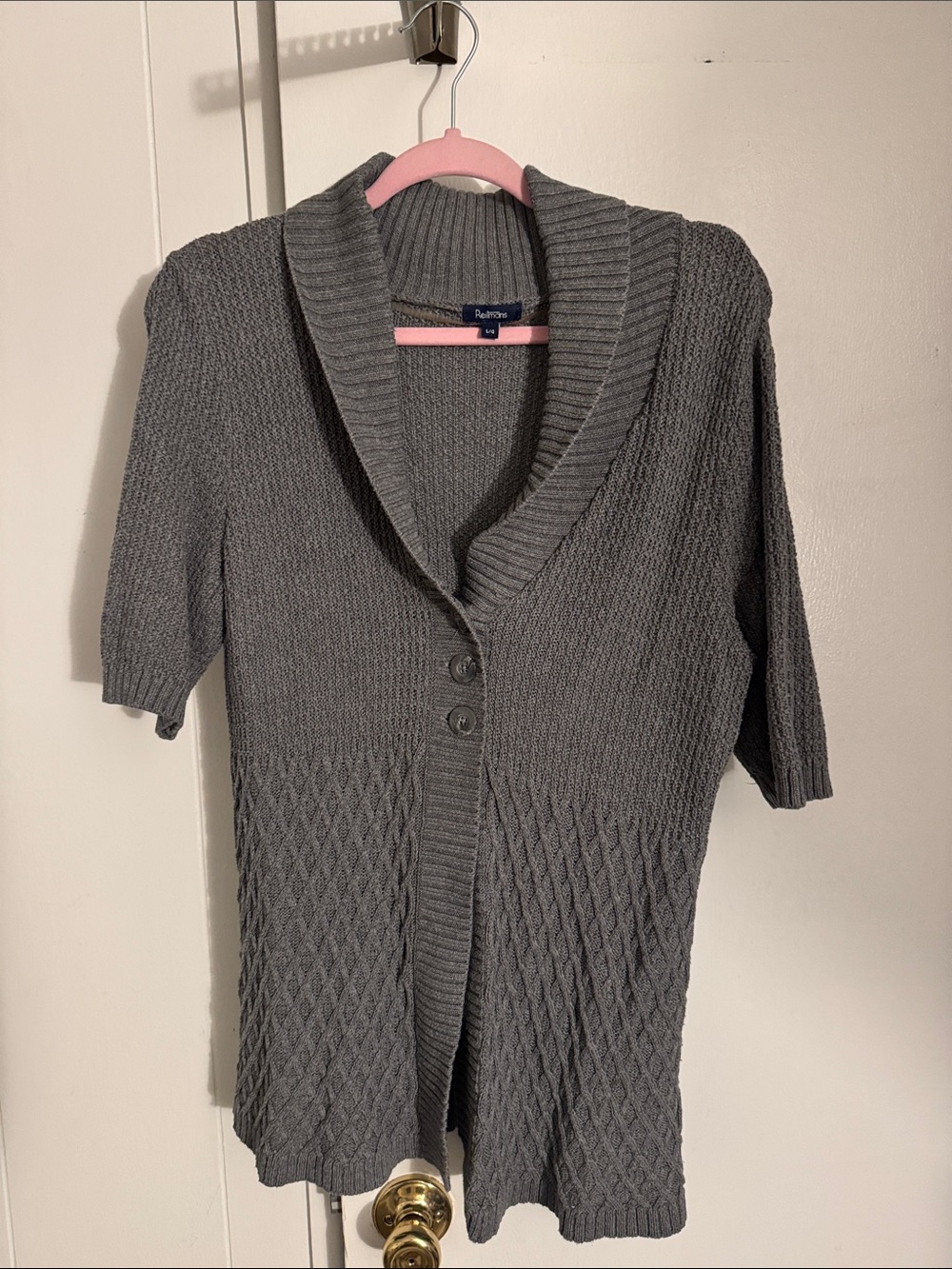 Reitmans Charcoal Gray Short-Sleeve Shawl Collar Cardigan
